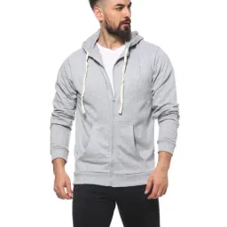 Campus Sutra Light Grey Solid Full Sleeves Hooded Sweatshirt-11