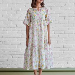 The Yellow Bow Floral Printed Keyhole Neck A-Line Midi Dress-image-30