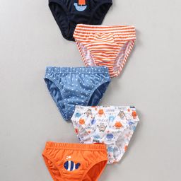 Babyhug 100% Cotton Knitted Briefs All Over Printed Pack of 5 - Multicolour-image-60