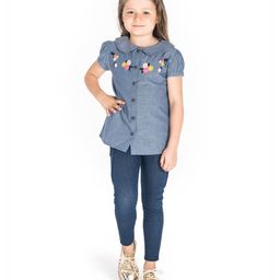 Cherry Crumble By Nitt Hyman Short Sleeves Flower Embroidery Top - Blue-picture-27