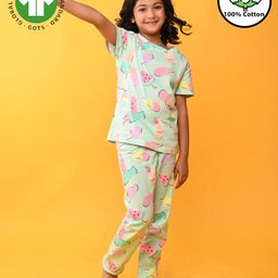 Anthrilo Half Sleeves All Over Ice Cream Candies Printed Tee With Coordinating Pyjama - Aqua-image-38