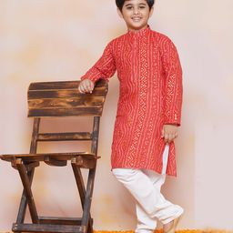 AJ Dezines Full Sleeves Bandhani Printed Kurta & Salwar Set - Maroon-image-2