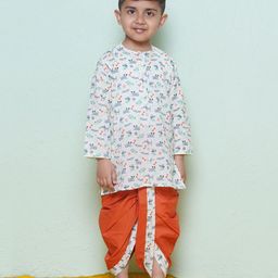 AJ Dezines Pure Cotton Full Sleeves Animals Printed Coordinating Kurta & Dhoti Set - Rust-image-61