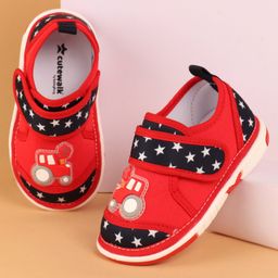 Cute Walk by Babyhug Velcro Closure Casual Shoes with Car Design - Red-image-11