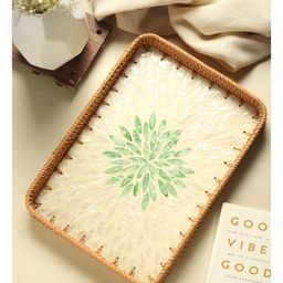 HABEREINDIA Rectangular Cane Tray - Green Rangoli Mosaic (Large)- Green-28