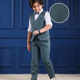 Mark & Mia Full Sleeves Printed 3 Piece Party Suit with Bow - Charcoal Grey & White-image-3