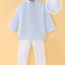 Ridokidz Full Sleeves Abstract Embroidered Kurta Pyjama - Light Blue-image-26