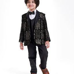 Babyhug Woven Full Sleeves Embroidered 4 Piece Party Suit With Bow - Black-image-17