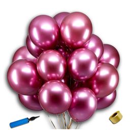 Decor Mantra Chrome Metalic Balloons with Curling Ribbon & Manual Hand Balloon Pump for Birthday Party Decoration and Baby Shower Celebartion - Pink - Pack of 52-image-52