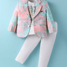 Dapper Dudes Full Sleeves Alphabets Printed Blazer With Tee & Pant - Peach-image-16
