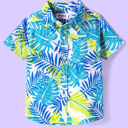 Babyhug Cotton Woven Half Sleeves Shirt With Leaf Print - White-image-74