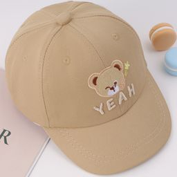 Babyhug Free Size Baseball Cap With Bear Embroidery - Beige-15