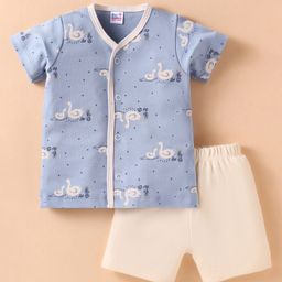 Ben Benny 100% Cotton Knit Half Sleeves Shorts Night Suit with Duck Print - Lavender-image-62