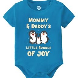 Baby Buzz 100% Cotton Family Theme Half Sleeves Mommy & Daddys Little Bundle Of Joy Text Printed Onesie - Blue-image-92