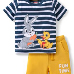 Babyhug Single Jersey Knit Half Sleeves Striped Shirts & Shorts Set With Bunny Print -Blue & Yellow-image-95