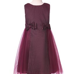 Pine Kids Woven Sleeveless Textured Party Dress with Bow Applique - Wine-image-33