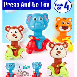 Fiddlerz Press and Go Scooter Toys Animal Themed Bike Head Rotating Push Down to Move Forward Fun Learning Playset for Toddlers Boys and Girls- (Pack of 4)-10