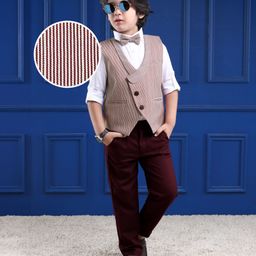 Mark & Mia Cotton Woven Full Sleeves Striped 3 Piece Party Suit With Bow - Maroon & White-image-2