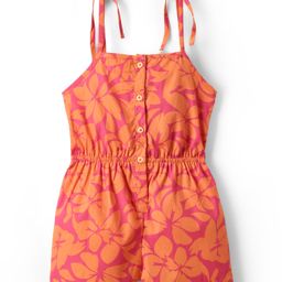 Kookie Kids Cotton Woven Strappy Jumpsuit With Floral Print - Orange-image-28