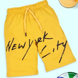 Kiddopanti Cotton New York City Text Printed Shorts - Mustard-image-57