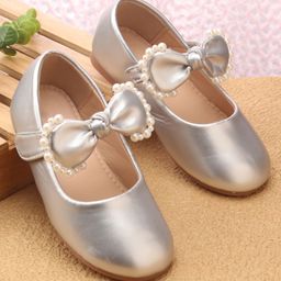 Babyoye Velcro Closure Ballerina With Bow Applique - Silver-image-90