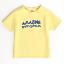 Nautinati Cotton Marvel Featuring Half Sleeves Spiderman Printed Tee - Light Yellow-image-5