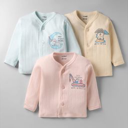 CUCUMBER Sinker Knit Full Sleeves Front Open Jhabals With Vehicle Print Pack Of 3 - Light Blue Pink & Yellow-image-134