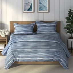 Nautica Blue & Off White Striped Pure Cotton AC Room Double Queen Bedding Set-44