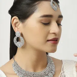VATSALYA creation Rhodium-Plated Artificial Stones Jewellery Set-image-44