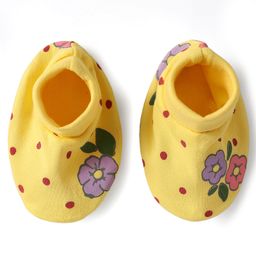 Babyoye Interlock Knit Cap Mittens & Booties Set With Polka Dots & Floral Print Yellow - Diameter 19 cm image 4