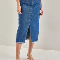 BIANCO LUCCI Pure Cotton Straight Midi Skirts-image-13