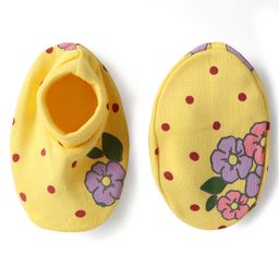 Babyoye Interlock Knit Cap Mittens & Booties Set With Polka Dots & Floral Print Yellow - Diameter 19 cm image 5