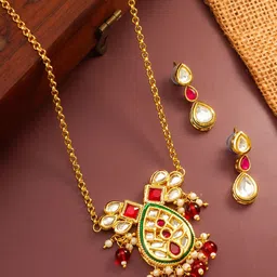 aadita Kundan Stone Studded & Pearls Beaded Choker Jewellery Set-picture-21