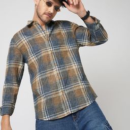 VASTRADO Men Classic Slim Fit Tartan Checked Cutaway Collar Cotton Casual Shirt-image-112