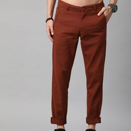 Roadster Men Rust Red Solid Regular Trousers-7