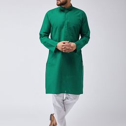 SOJANYA Men Green & White Solid Kurta with Pyjamas-picture-16