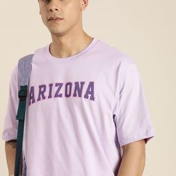 DILLINGER Men Lavender Printed Drop-Shoulder Sleeves Pure Cotton Oversized  T-shirt-image-58