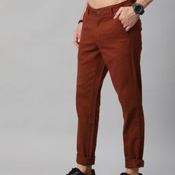 Roadster Men Rust Red Solid Regular Trousers image 2