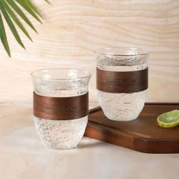 NATURALLYOURS Transparent Glass Round Mug With Wooden Grip (280ml) - Set of 2-24
