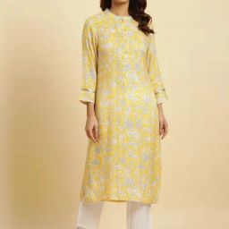 W Yellow Printed Straight Kurta-picture-14