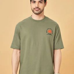 People By Pantaloons Oil Green Cotton Boxy Fit Printed T-Shirt-image-48