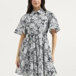 United Colors of Benetton Blue Cotton Print Skater Dress-picture-42