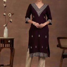 Libas Wine Embroidered Kurta-image-3