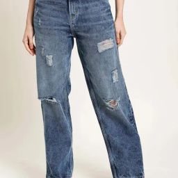 Bene Kleed Blue Cotton Distressed Jeans-image-5