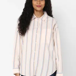 American Eagle Outfitters Peach Striped Shirt-image-71