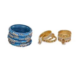 1ST TIME Set Of 10 Blue Alloy Artificial Stones & Beads Bangles-picture-23