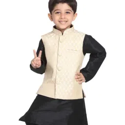 VASTRAMAY Kids Cream & Golden Zari Work Nehru Jacket-image-1