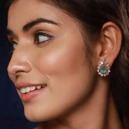 Aatmana Rose Gold-Plated & Mint Green American Diamond Studded Tear Shaped Stud Earrings for Women-30