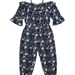 Budding Bees Kids Navy Cotton Floral Print Jumpsuits-image-22