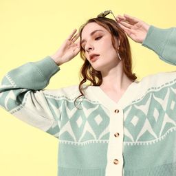 The Roadster Lifestyle Co. Women Argyle Cardigan-image-8